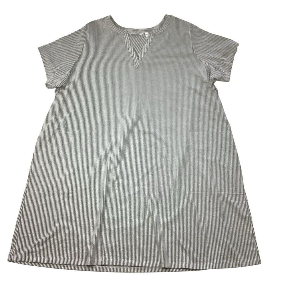 Isaac Mizrahi Gray Stripe V Neck Short Sleeve Dress Women 4X Coastal Minimalist